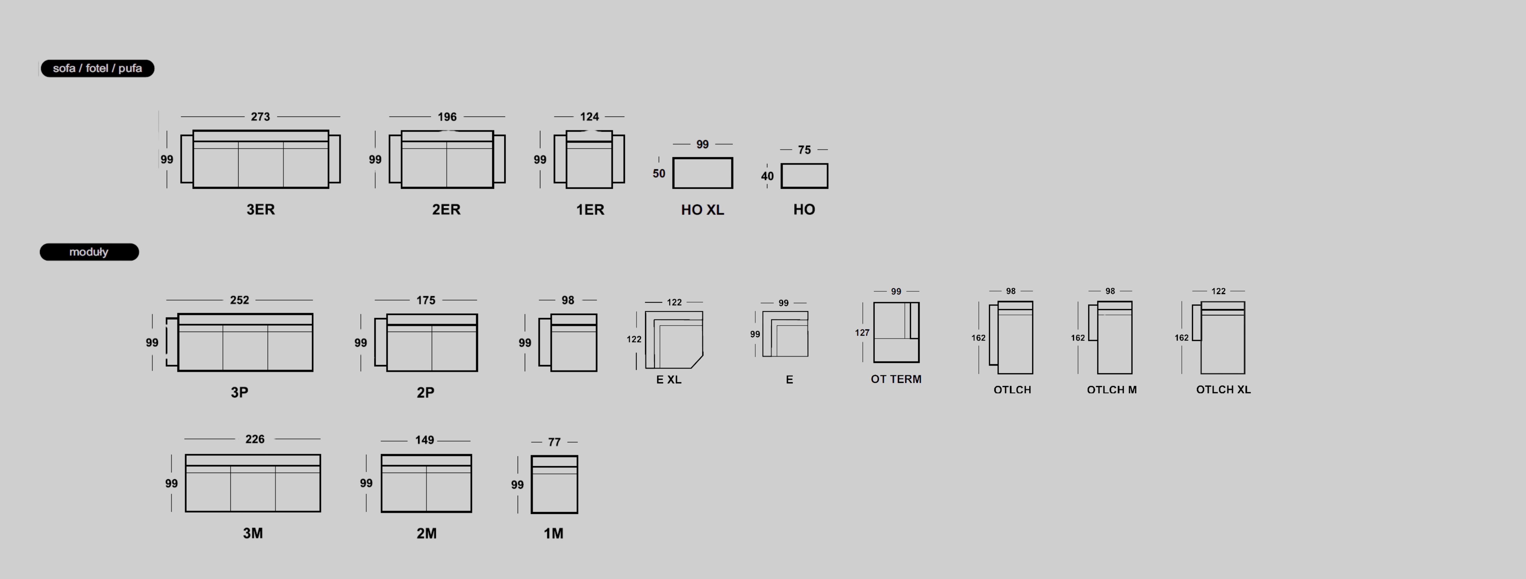 Bryły sofy modułowej cloud